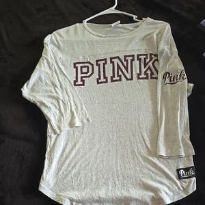 Gray Long Sleeve Shirt with Pink Logo